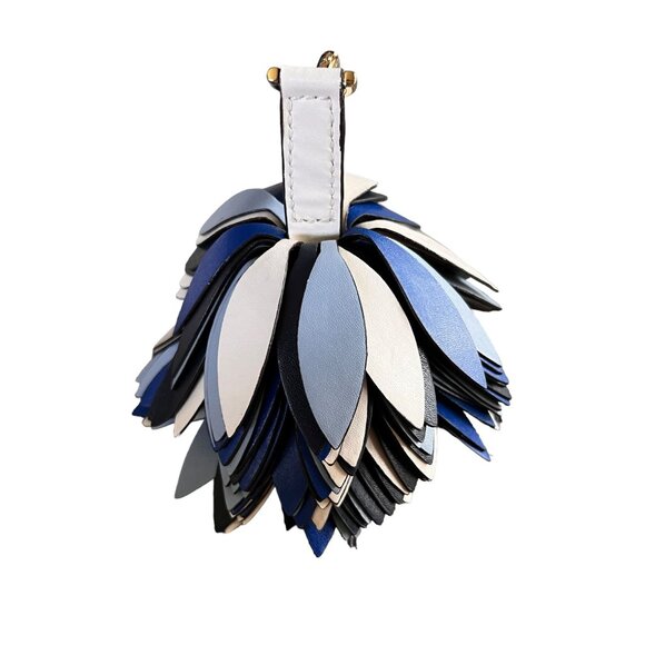 Michael Kors NWOT Leather Pom-Pom Key Chain Bag Charm Blue - Picture 5 of 9